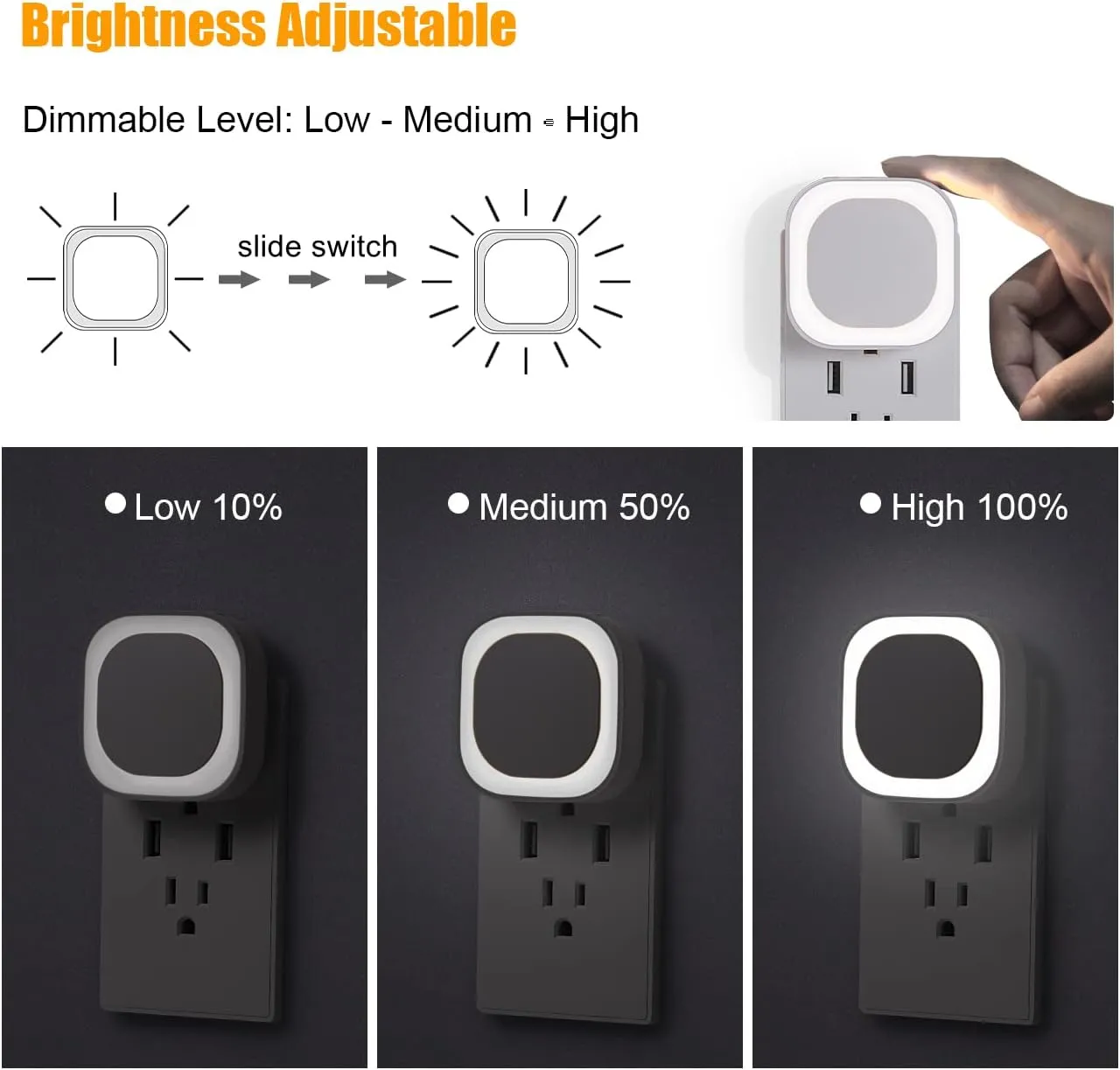 2 Pack Plug in Dimmable Night Light, Auto Dusk to Dawn Sensor, Bright LED Wall Night Light, Soft Glow, Daylight White Nightlight for Bathroom, Hallway, Stairs, Kitchen, Bedroom, Garage