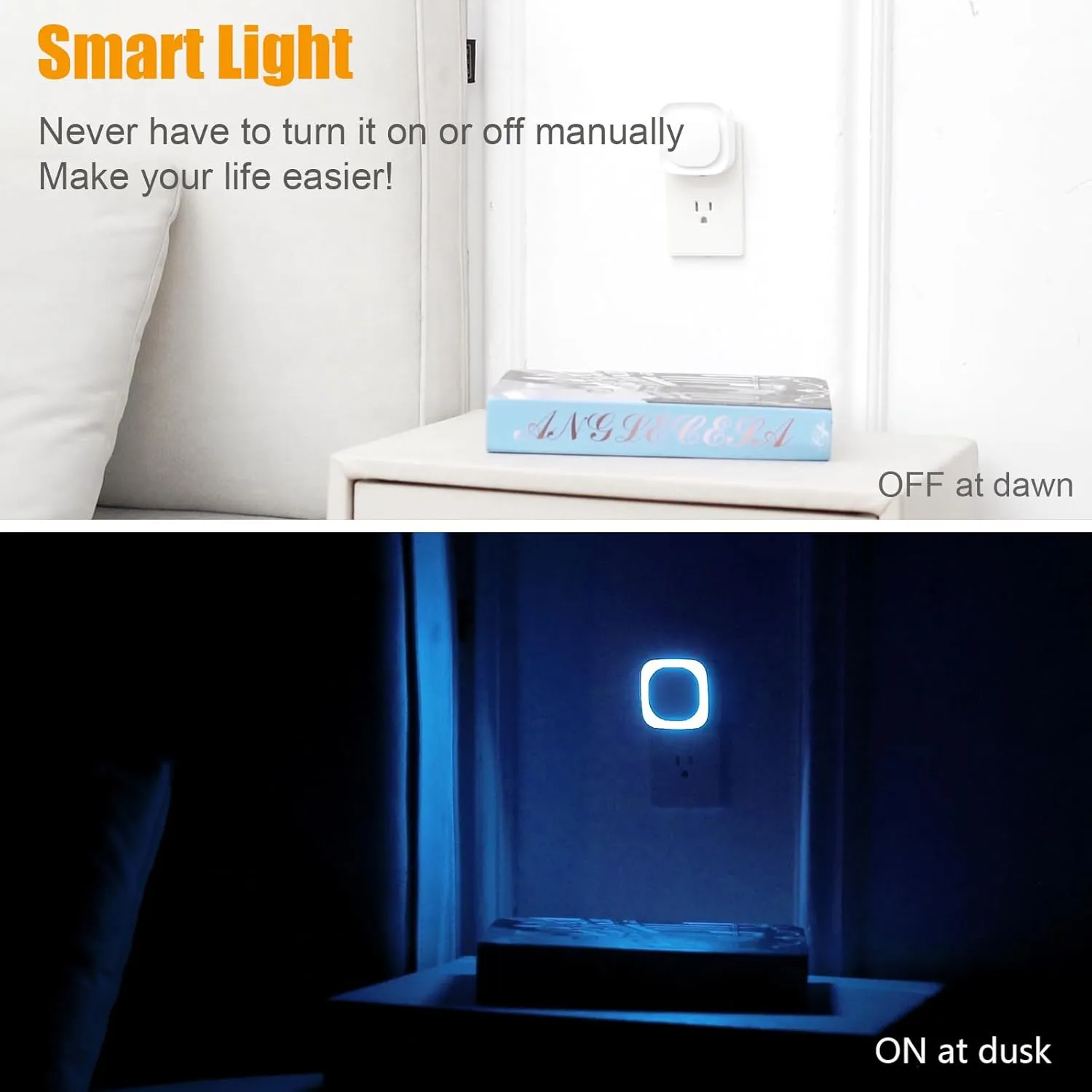 2 Pack Plug in Dimmable Night Light, Auto Dusk to Dawn Sensor, LED Night Light, Soft Glow, Azure Nightlight for Bathroom, Hallway, Stairs, Kitchen, Bedroom, Garage