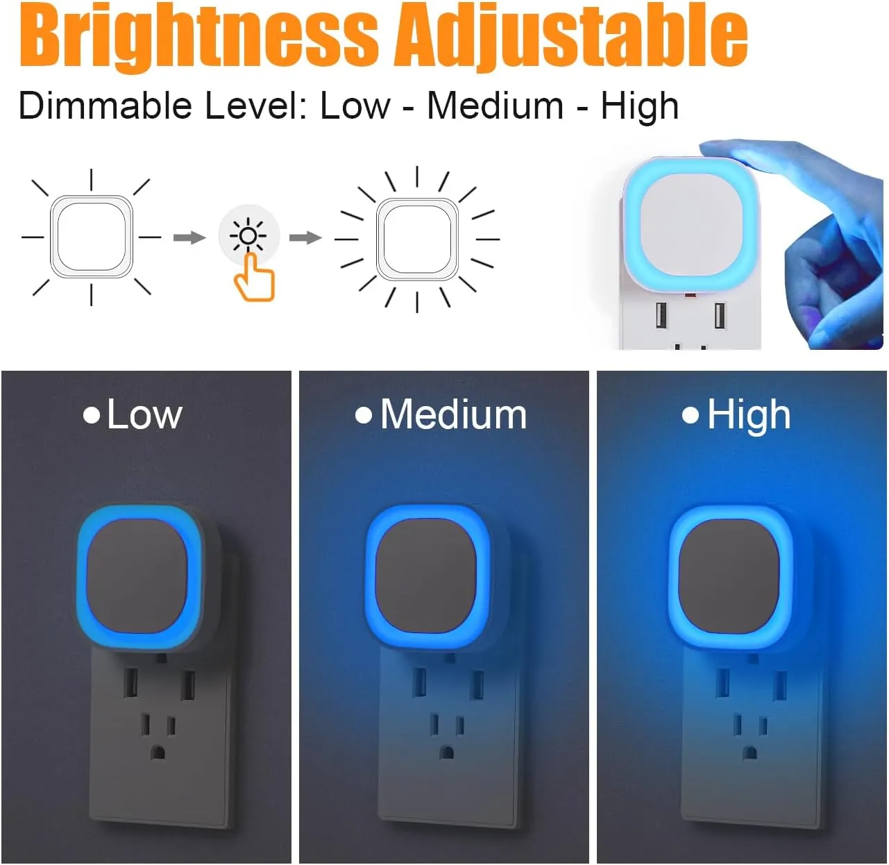 2 Pack Plug in Dimmable Night Light, Auto Dusk to Dawn Sensor, LED Night Light, Soft Glow, Azure Nightlight for Bathroom, Hallway, Stairs, Kitchen, Bedroom, Garage