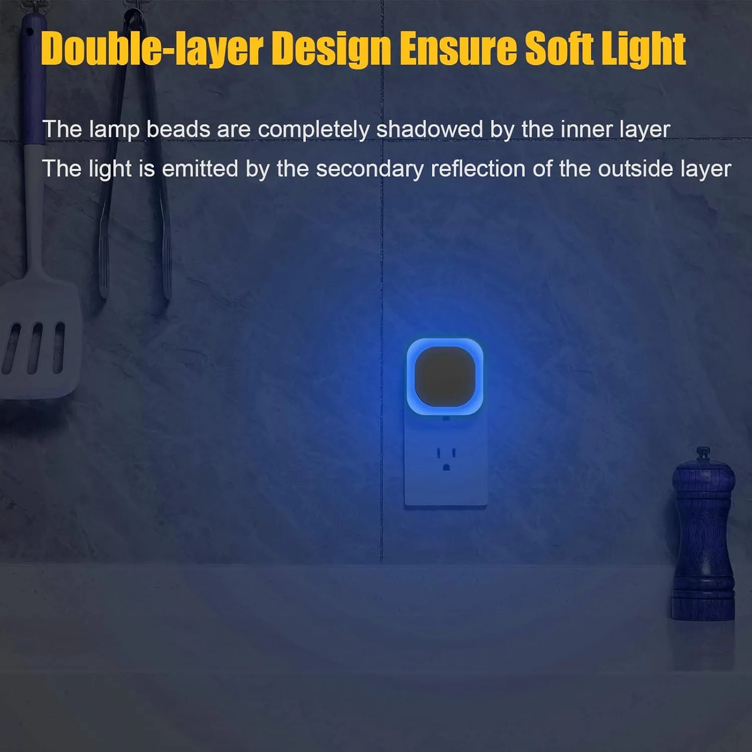 2 Pack Plug in Dimmable Night Light, Auto Dusk to Dawn Sensor, LED Night Light, Soft Glow, Azure Nightlight for Bathroom, Hallway, Stairs, Kitchen, Bedroom, Garage