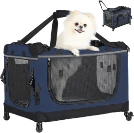 24IN Soft Collapsible Dog Crate w Detachable Wheels, Rolling Travel Dog Crate for Small Breed Dogs, Portable Dog Kennel with Mesh Windows, Indoor & Outdoor Uses