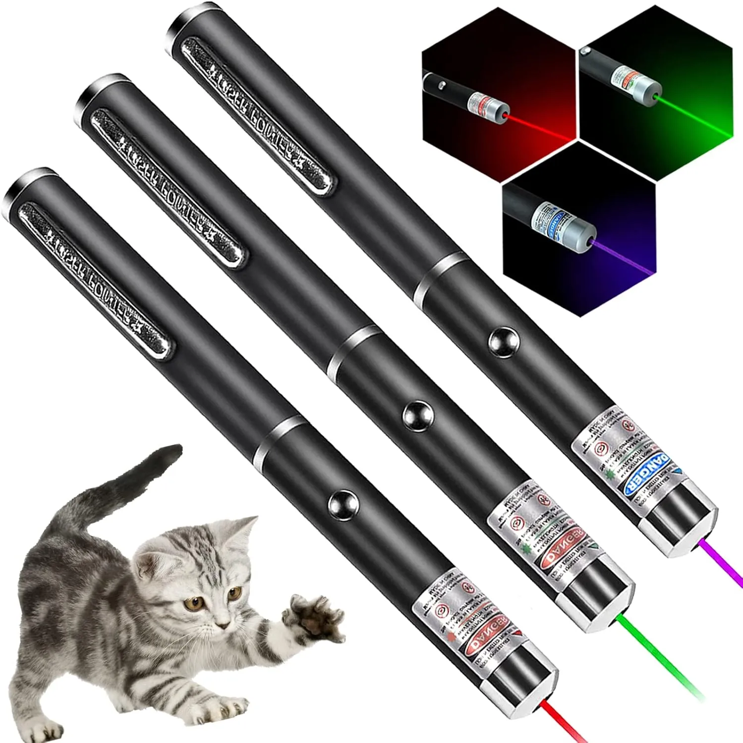 3 Pack Cat Laser Pointer Toy, Red Green Purple Cat Laser Pointer for Cats Dogs Indoor Chaser Cats Dog Pet Laser Toy Laser Light Pointer, Small Laser Pet Toy Geese Deterrent
