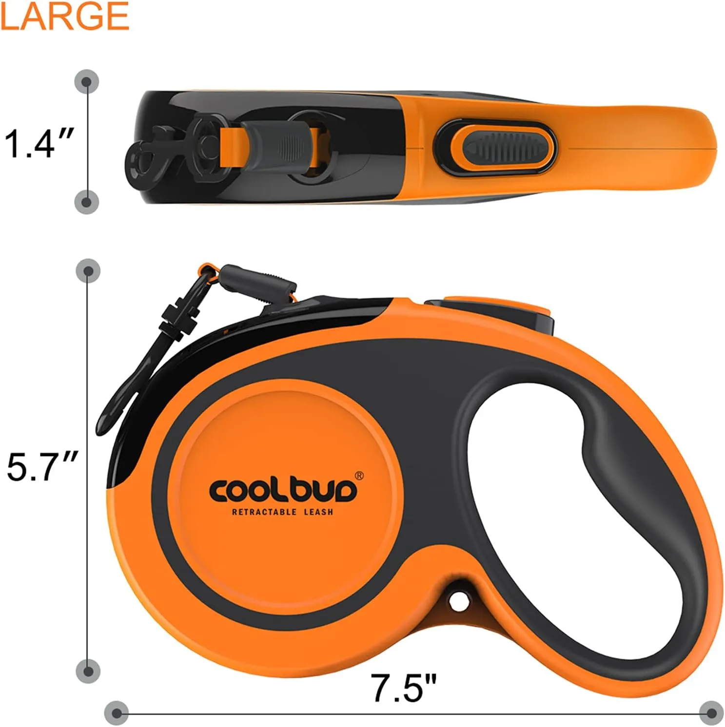 360 Tangle-Free, Heavy Duty Retractable Dog Leash with Anti-Slip Handle; 16 ft Reflective Strong Nylon Tape; for Large Dog or Cat up to 110 lbs; One-Handed Brake, Pause, Lock (Orange, Large)