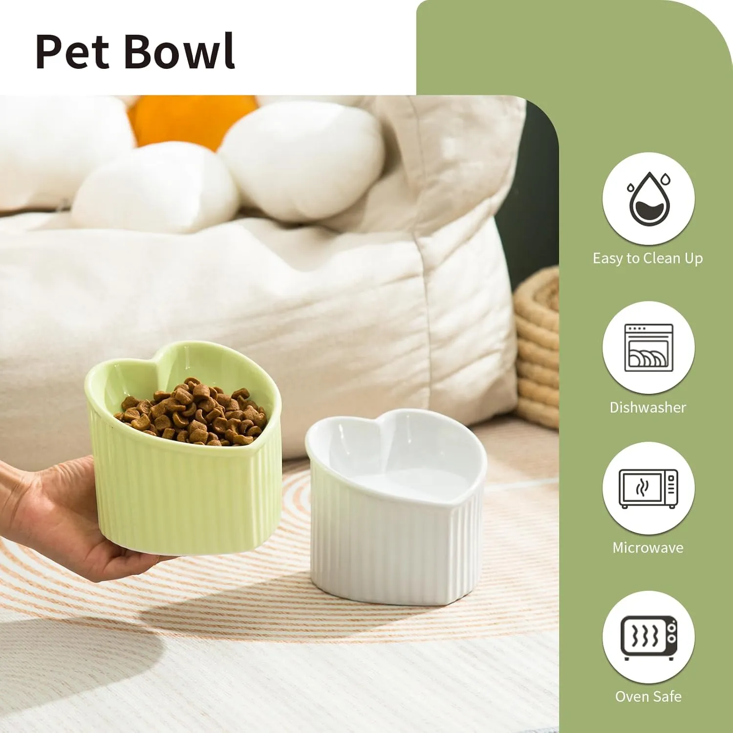 5.5 Inch Raised Tilted Cat Food Bowl, Elevated Ceramic Cat Bowl, Love Heart Shape, Slanted Pet Feeding Dish, Stress Free Feeder Bowl for Kitty, Small Cats, Protect Pet's Spine, 1 Pack - White