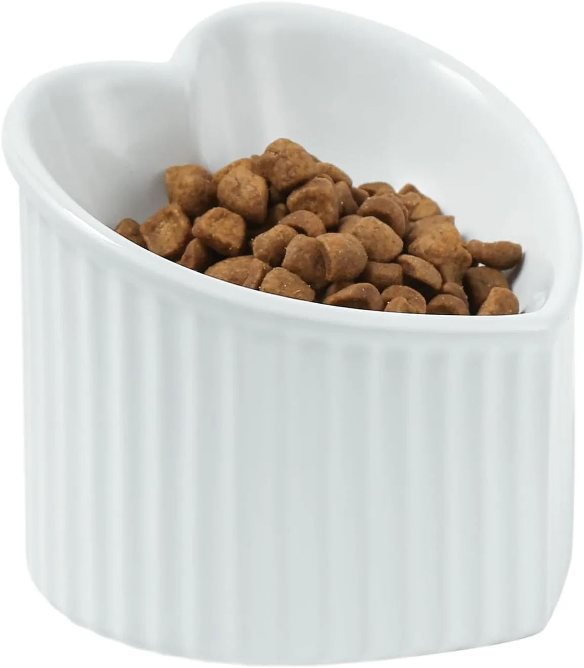 5.5 Inch Raised Tilted Cat Food Bowl, Elevated Ceramic Cat Bowl, Love Heart Shape, Slanted Pet Feeding Dish, Stress Free Feeder Bowl for Kitty, Small Cats, Protect Pet's Spine, 1 Pack - White
