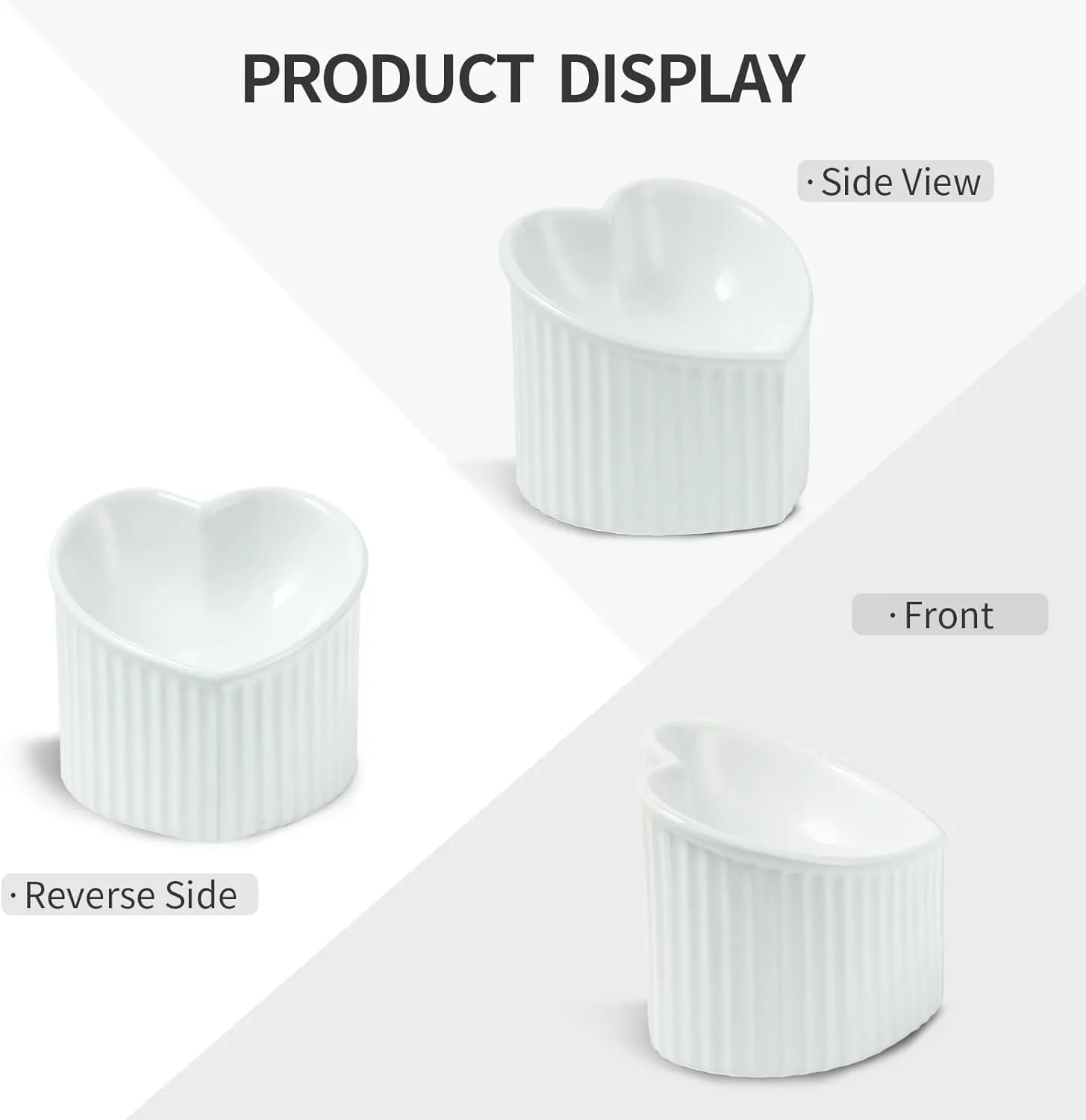 5.5 Inch Raised Tilted Cat Food Bowl, Elevated Ceramic Cat Bowl, Love Heart Shape, Slanted Pet Feeding Dish, Stress Free Feeder Bowl for Kitty, Small Cats, Protect Pet's Spine, 1 Pack - White