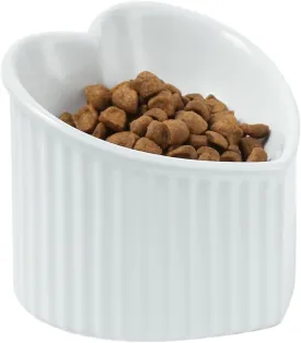 5.5 Inch Raised Tilted Cat Food Bowl, Elevated Ceramic Cat Bowl, Love Heart Shape, Slanted Pet Feeding Dish, Stress Free Feeder Bowl for Kitty, Small Cats, Protect Pet's Spine, 1 Pack - White