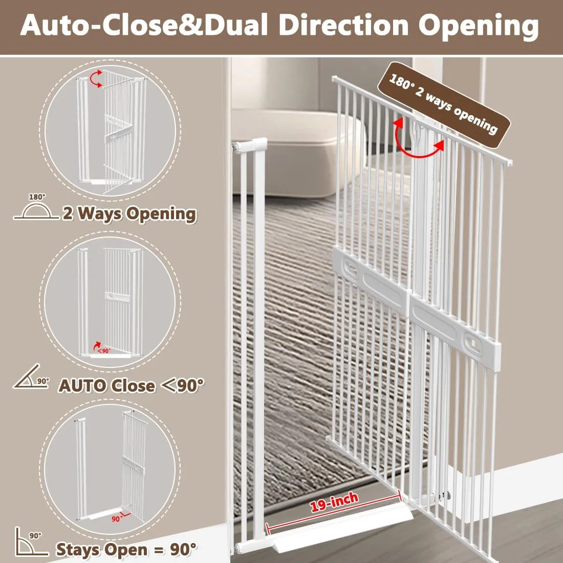 71" Extra Tall Pet Gate, 29.6"-45.3" Wide Baby Gate for Cats Dogs, No Climb No Drill Indoor Pet Barrier With Easy Open Handle for Stairs Walk Through, White