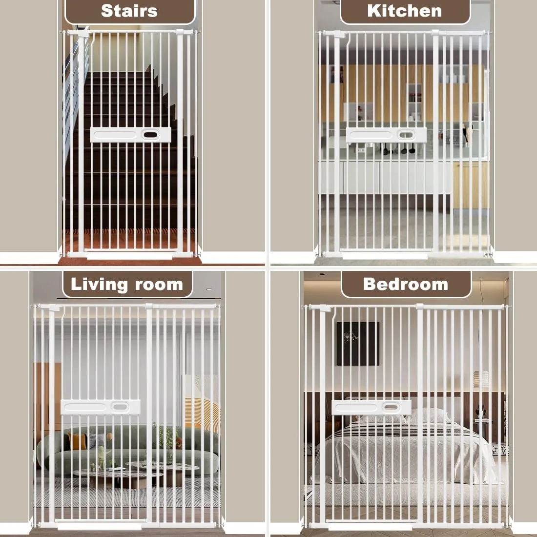 71" Extra Tall Pet Gate, 29.6"-45.3" Wide Baby Gate for Cats Dogs, No Climb No Drill Indoor Pet Barrier With Easy Open Handle for Stairs Walk Through, White
