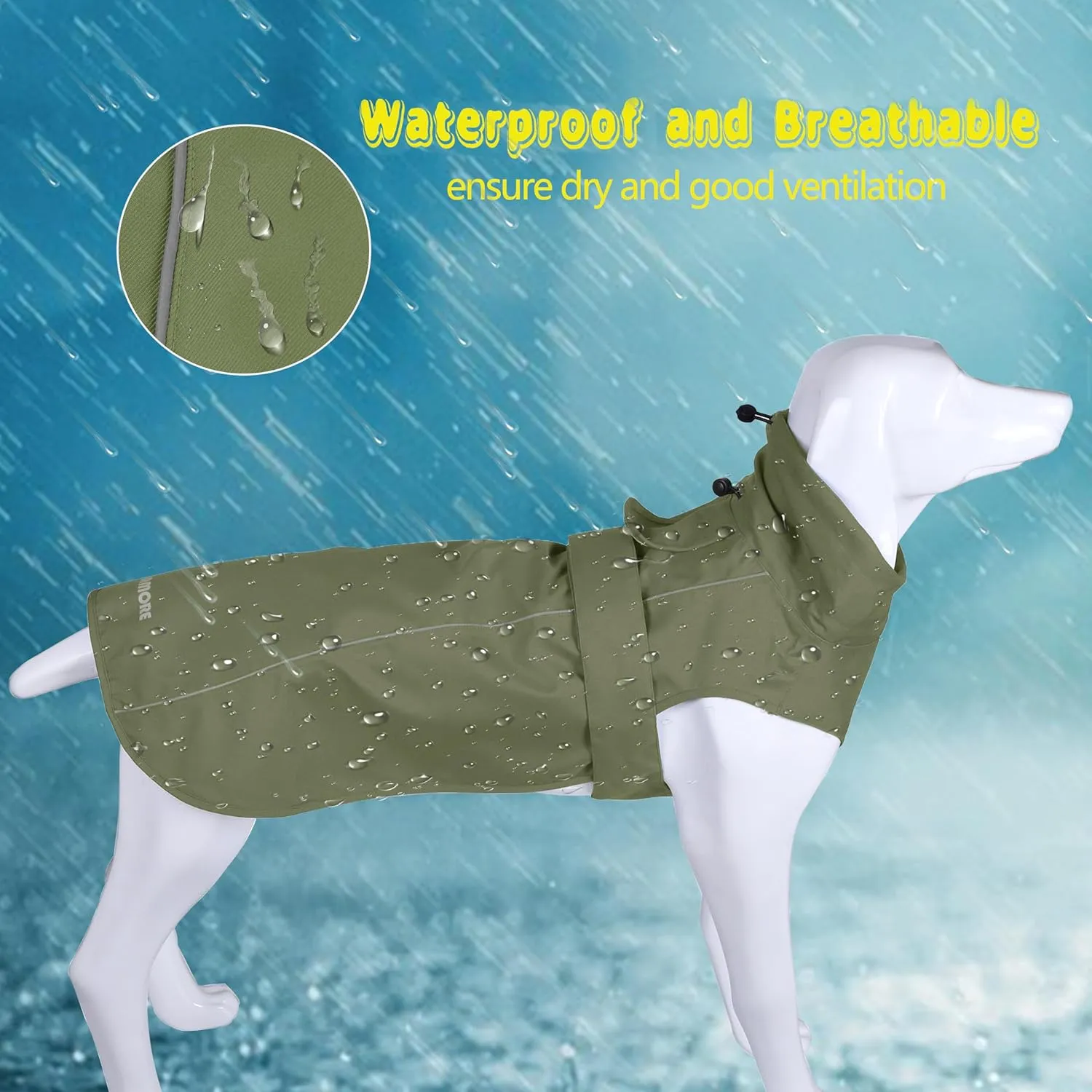 Adjustable Waterproof Dog Raincoat for Dogs,Lightweight Pet Rain Jacket Puppy Clothes with Reflective Strip for Small Medium Large Dogs (Army Green, Medium)
