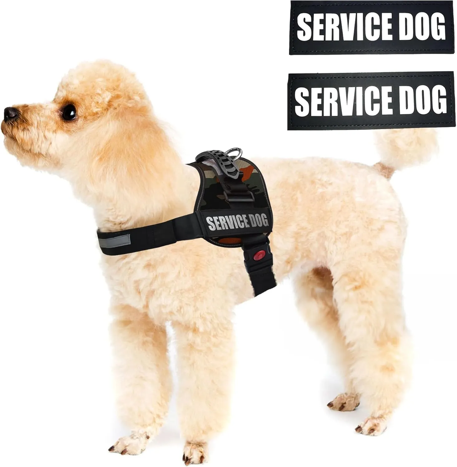 ALBCORP Reflective Service Dog Vest Harness  No-Pull Harness with Handle & Comfy Mesh Padding  Available in Sizes XXS-XL with 2 Removable Hook & Loop Service Dog Patches, Small, Green Camo