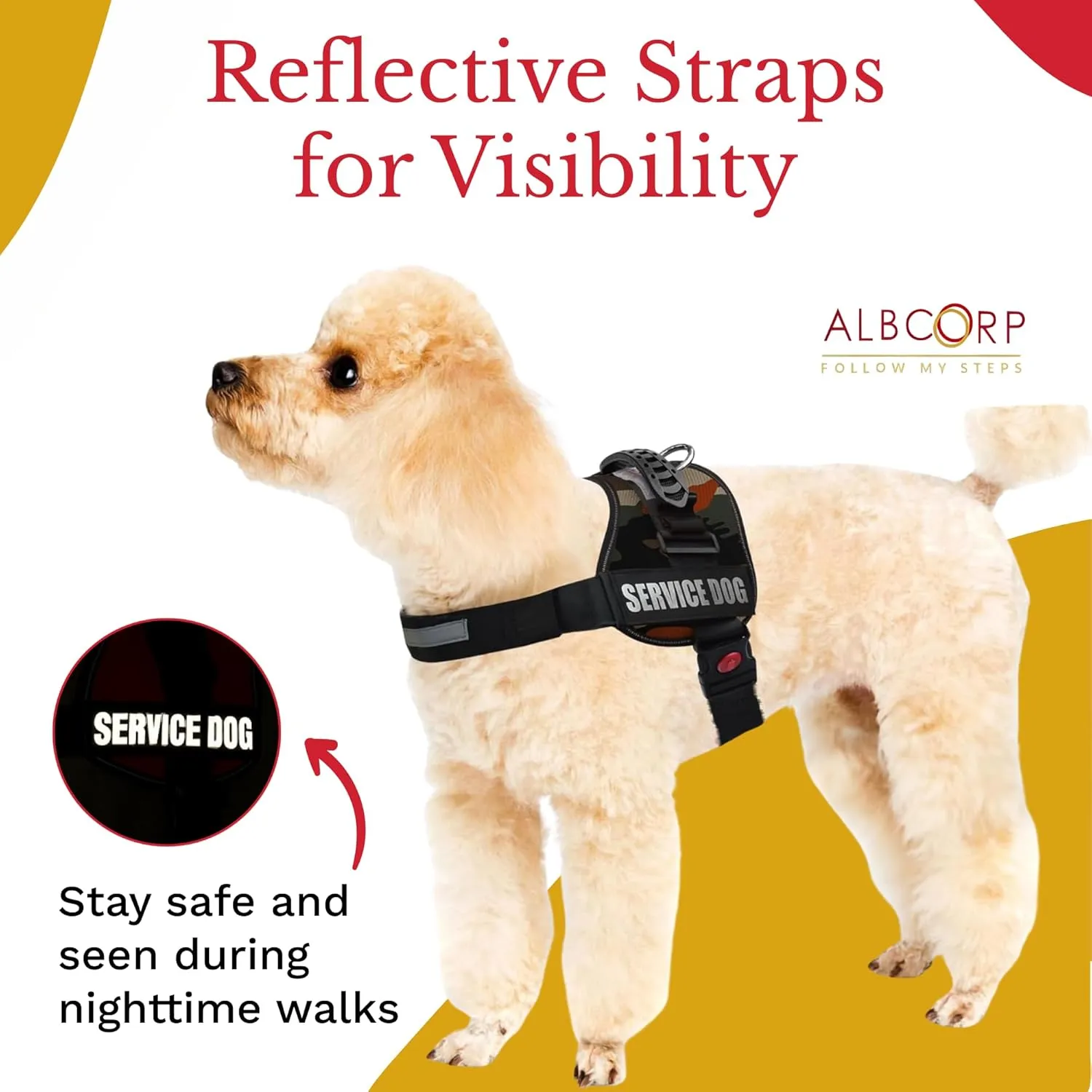ALBCORP Reflective Service Dog Vest Harness  No-Pull Harness with Handle & Comfy Mesh Padding  Available in Sizes XXS-XL with 2 Removable Hook & Loop Service Dog Patches, Small, Green Camo