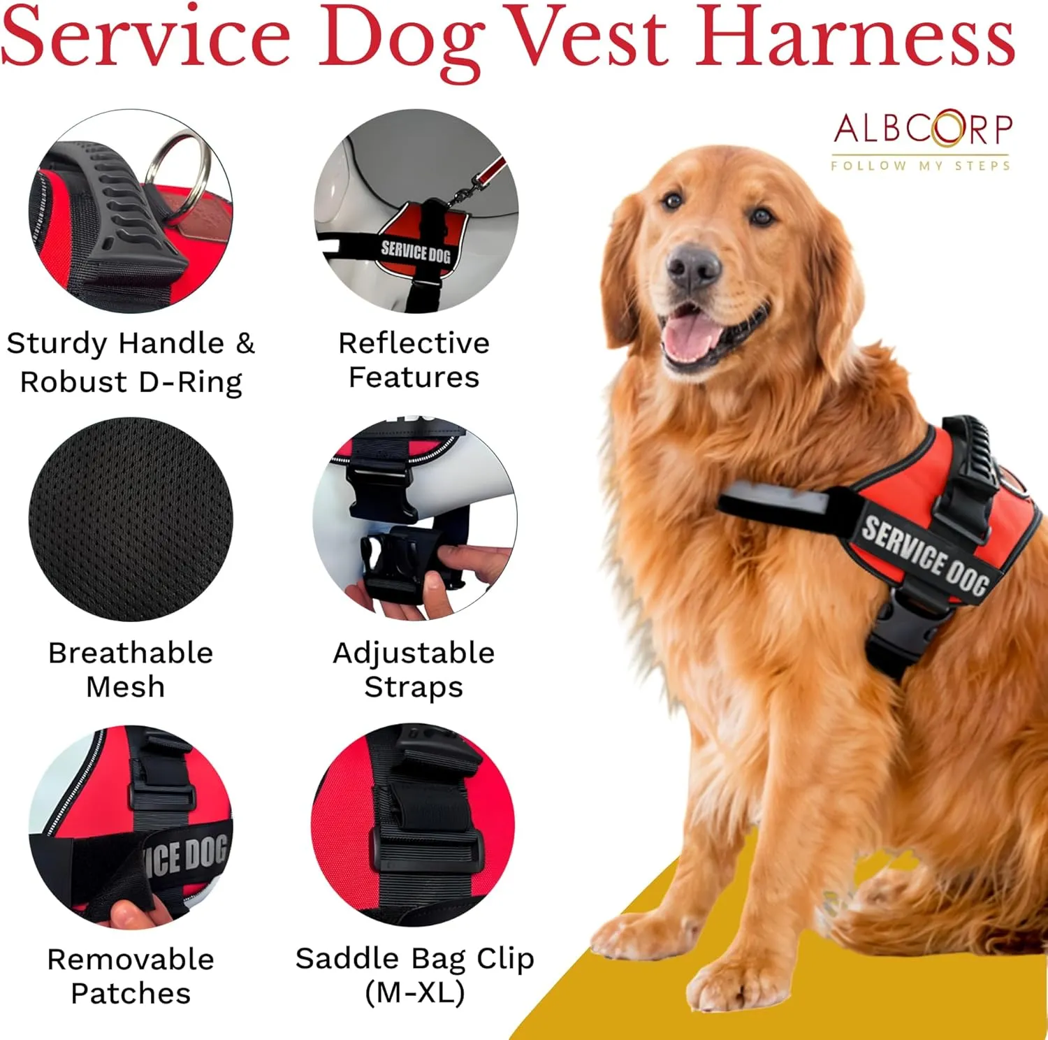 ALBCORP Reflective Service Dog Vest Harness  No-Pull Harness with Handle & Comfy Mesh Padding  Available in Sizes XXS-XL with 2 Removable Hook & Loop Service Dog Patches, Small, Green Camo