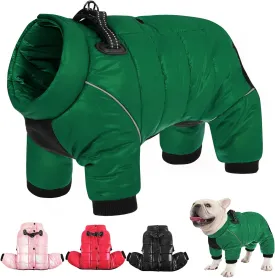 AOFITEE Waterproof Coat for Winter, Warm Fullbody Snowsuit, Zip Up Fleece Vest, Cold Weather Jacket With Reflective Stripes, Outdoor Windproof Apparel for Small Dogs, XL