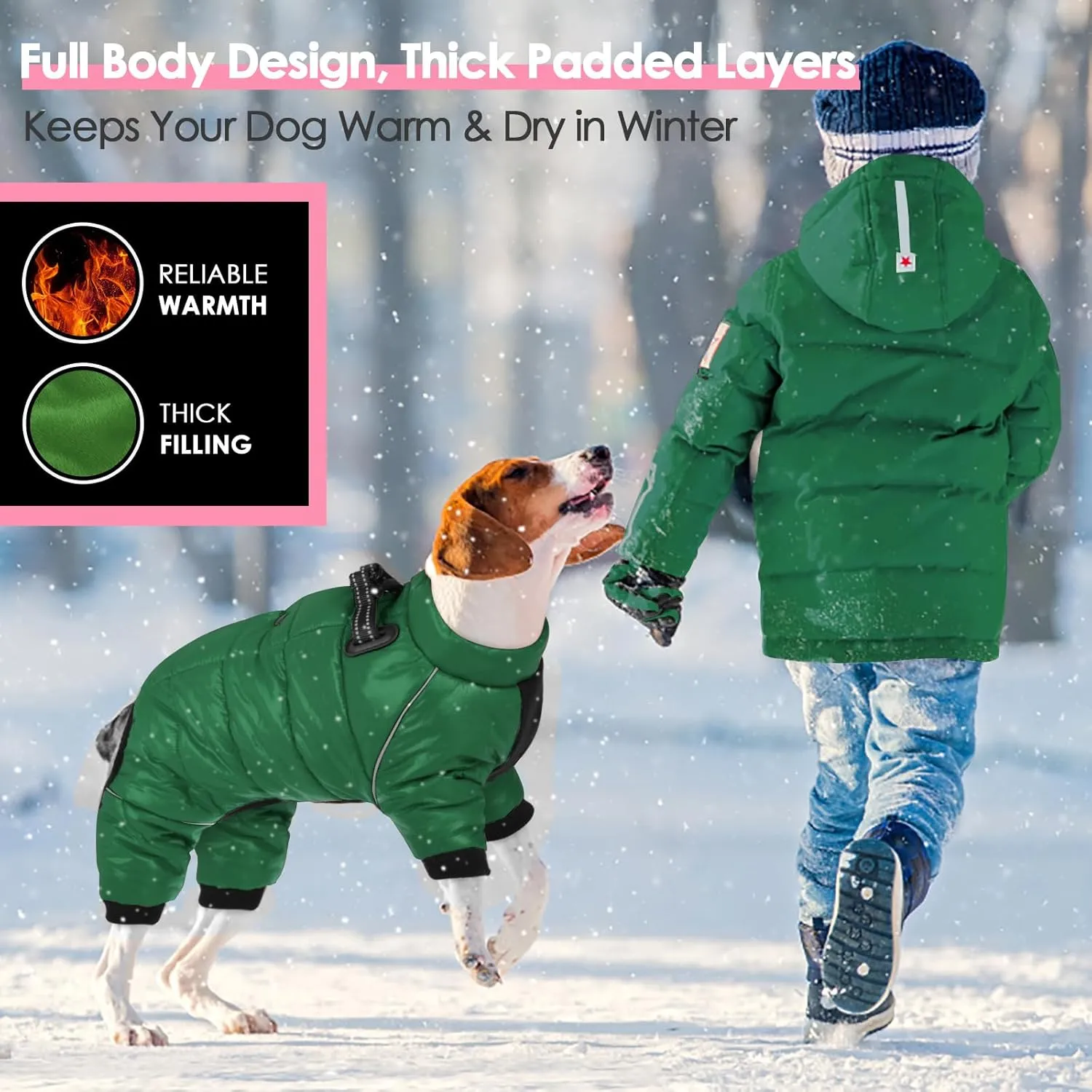 AOFITEE Waterproof Coat for Winter, Warm Fullbody Snowsuit, Zip Up Fleece Vest, Cold Weather Jacket With Reflective Stripes, Outdoor Windproof Apparel for Small Dogs, XL