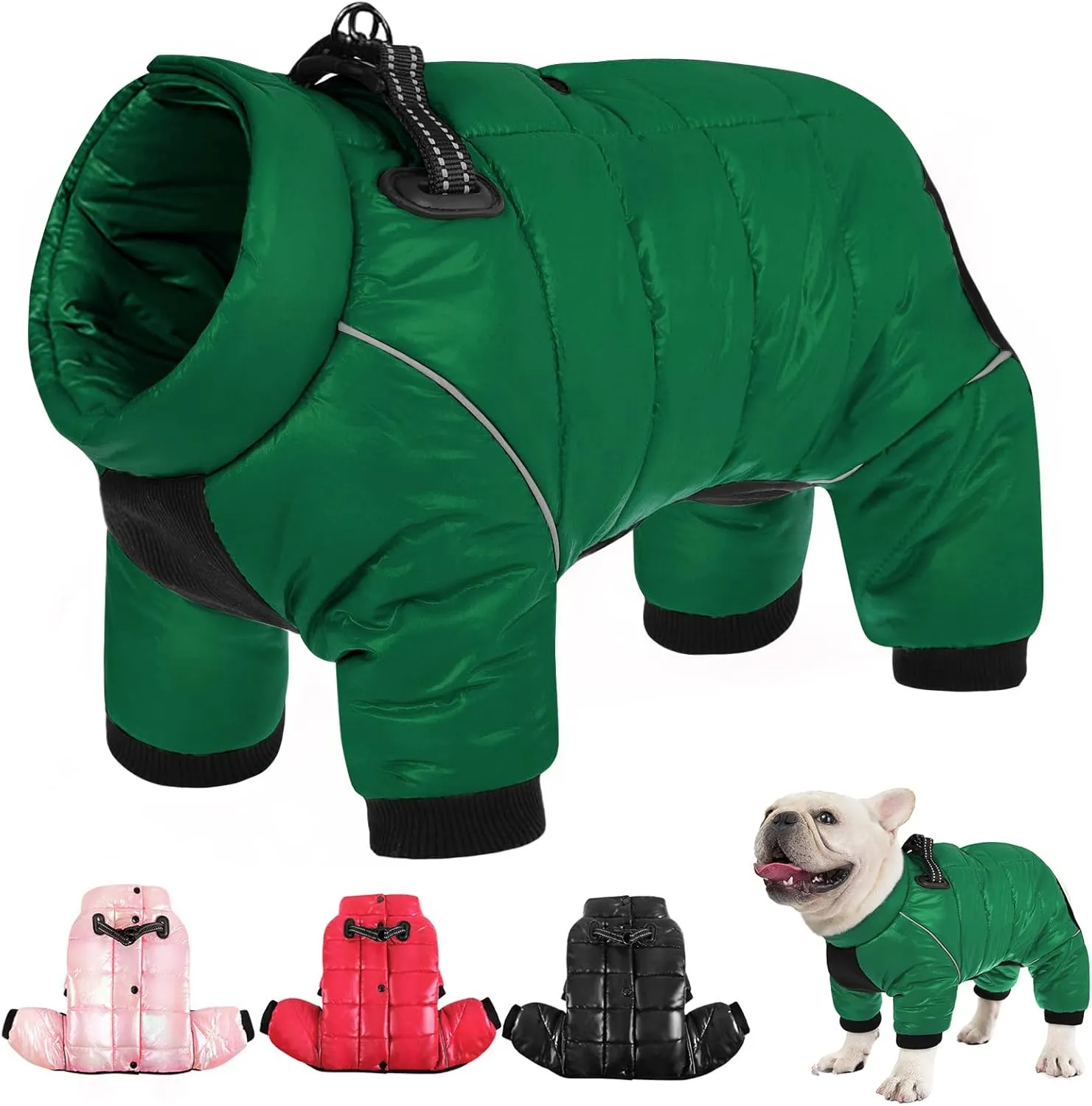 AOFITEE Waterproof Coat for Winter, Warm Fullbody Snowsuit, Zip Up Fleece Vest, Cold Weather Jacket With Reflective Stripes, Outdoor Windproof Apparel for Small Dogs, XL