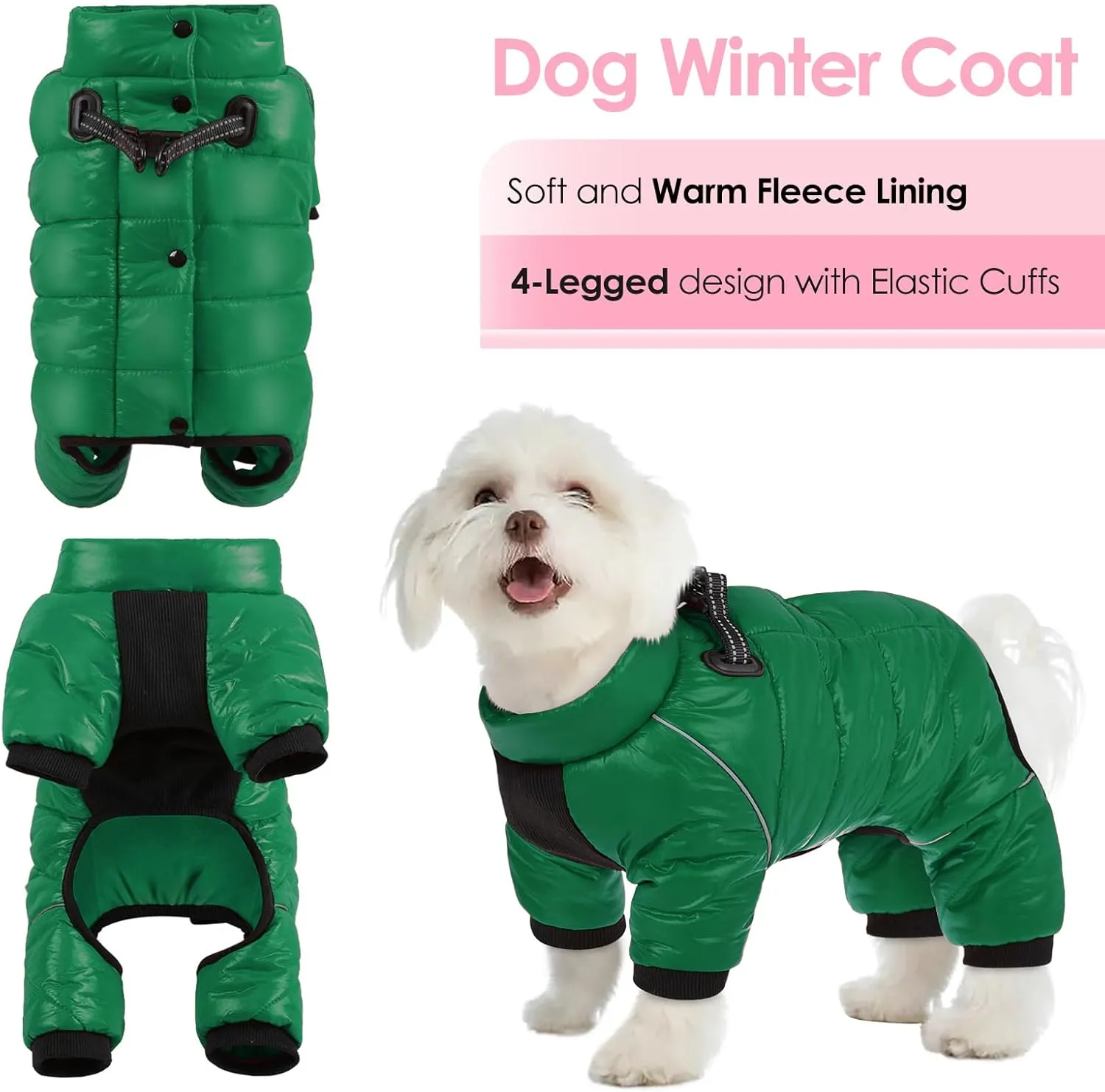 AOFITEE Waterproof Coat for Winter, Warm Fullbody Snowsuit, Zip Up Fleece Vest, Cold Weather Jacket With Reflective Stripes, Outdoor Windproof Apparel for Small Dogs, XL
