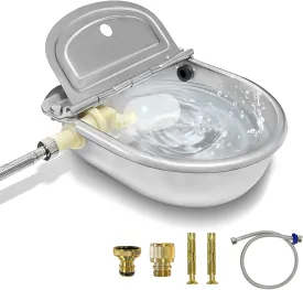 Automatic Water Dispenser for Dogs,3L Automatic Horse Waterer Bowl with Float Valve,304 Stainless Steel self Filling Dog Water Bowl Outdoor Dispenser Livestock Water Bowl Kit for Chicken