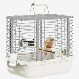 Bird Carrier Travel Cage, Durable Portable Stainless Steel Birdcage with Bird Perch & Feeding Bowl for Parrots Canaries Budgies Lovebirds Conures Cockatiels (Small White)