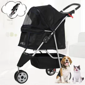 BLKMTY Folding Dog Stroller 3 Wheels Cat Stroller Foldable Strollers Waterproof Travel Carrier Strolling Cart for Puppy Jogger Strollers W/Cup Holder & Storage Basket, Black