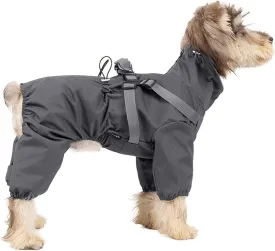 BRKURLEG Dog Raincoat with Harness for Small Dogs, Adjustable Waterproof Dog Rain Jacket, Reflective Rainproof Puppy 4 Legs Raincoat, Full Body Pet Rain Jacket, Dark Grey, S