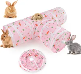 BWOGUE Bunny Tunnels & Tubes Collapsible 3 Way Bunny Hideout Small Animal Activity Tunnel Toys for Dwarf Rabbits Bunny Guinea Pigs Kitty(Pink)