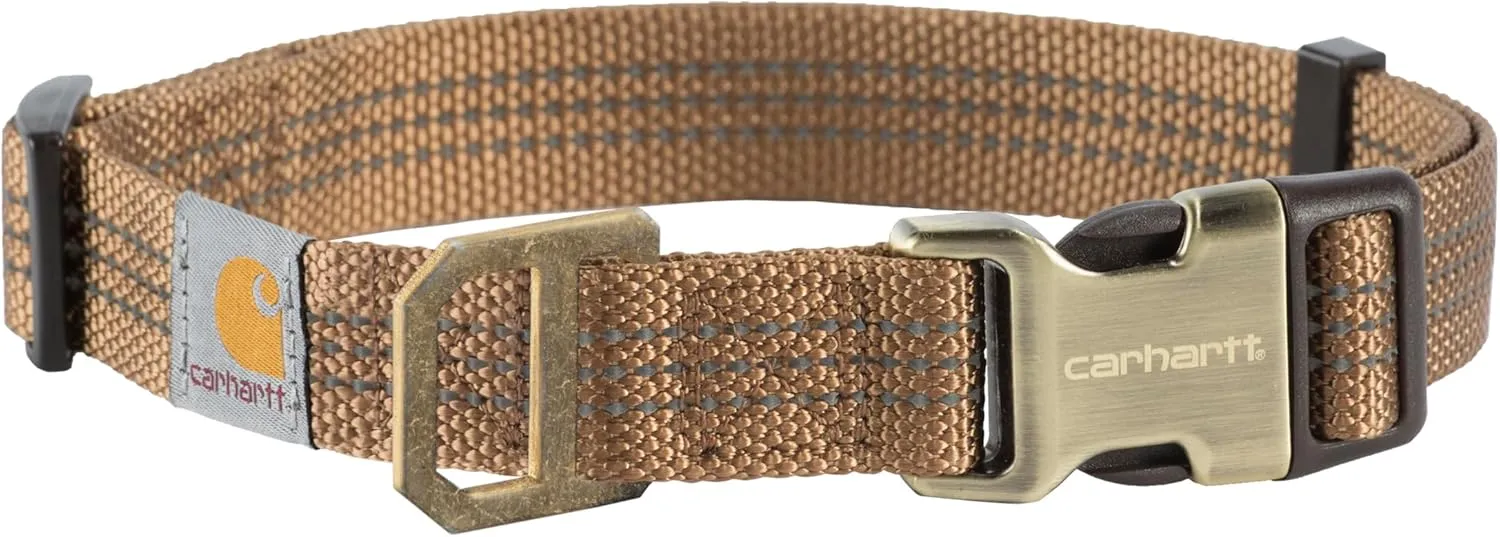Carhartt Fully Adjustable Nylon Webbing Collars for Dogs, Reflective Stitching for Visibility, Carhartt Brown (Nylon Webbing), Medium