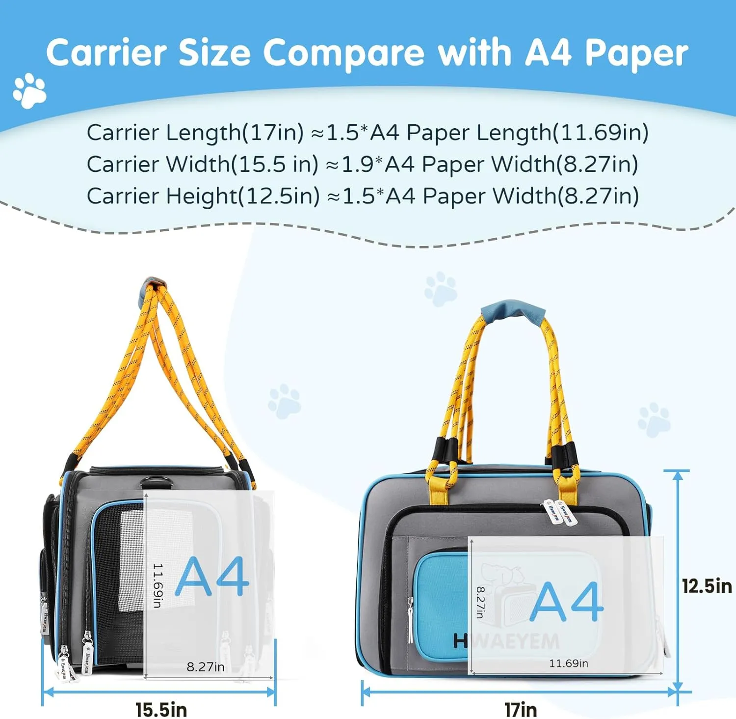 Cat Dog Carrier with Wheels, Pet Travel Carrier Crate for Small Dogs, Soft Cat Carrier Two Sided Expandable for Small Dogs Under 20LBS (17 x 15.5 x 12.5 Inches)