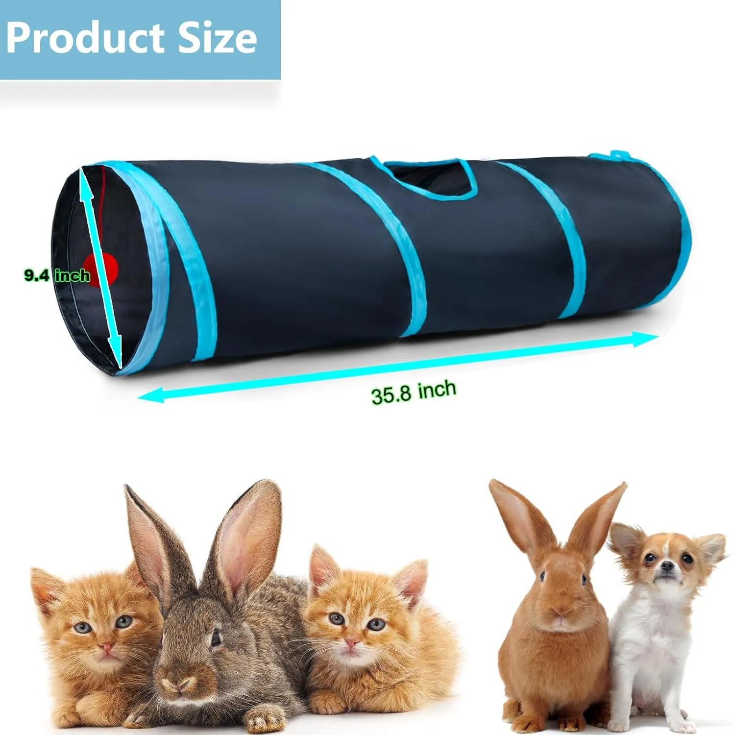 Cat Tunnel Tube ToysTunnels for Indoor Cats, 2 Way Blue Collapsible Interactive Toy with Balls for Rabbits, Kittens, Ferrets, Puppy