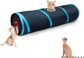 Cat Tunnel Tube ToysTunnels for Indoor Cats, 2 Way Blue Collapsible Interactive Toy with Balls for Rabbits, Kittens, Ferrets, Puppy