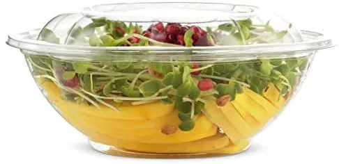 CCF 24OZ PET Plastic Rose Salad Bowl & Lids - 150 Sets/Case