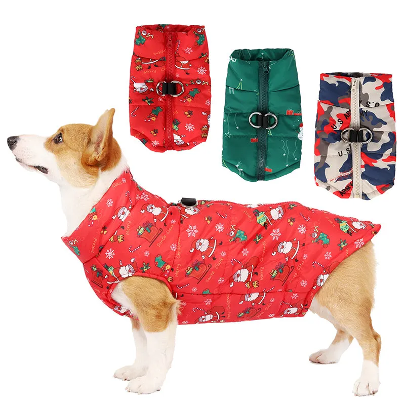 Christmas Style Windproof Dog Jacket With Harness