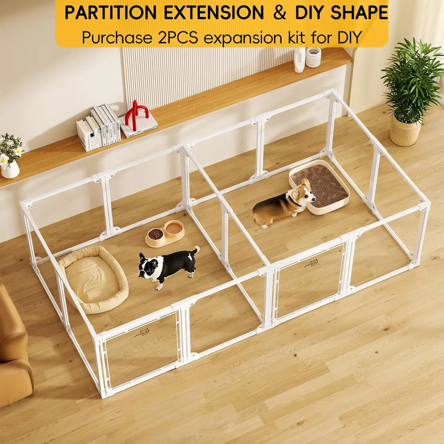 Clear Acrylic Metal Dog Playpen Indoor, Easy Assemble Transparent Puppy Playpen, Expandable & Durable Dog Fence for Puppies and Small Dogs (23.6" H, 10PCS)