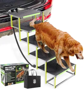 CreatureCops Dog Steps for Car | Glow-in-The-Dark, 175lb Support | Foldable, Non-Slip Dog Stairs for Large Dogs | Lightweight Aluminum with Carry Bag | 5 Steps for Car & Home
