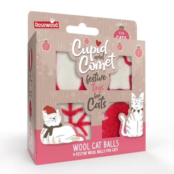 Cupid & Comet Wool Cat Balls 4 pk