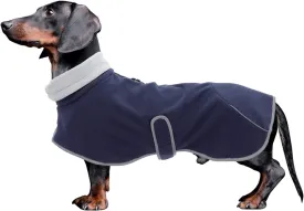 Dachshund Fleece Coats, Perfect for Dachshunds Sausage Weiner Puppy Winter Jacket with Reflective Trim and high Collar, Dog Snowsuit with Adjustable Bands - Navy - M