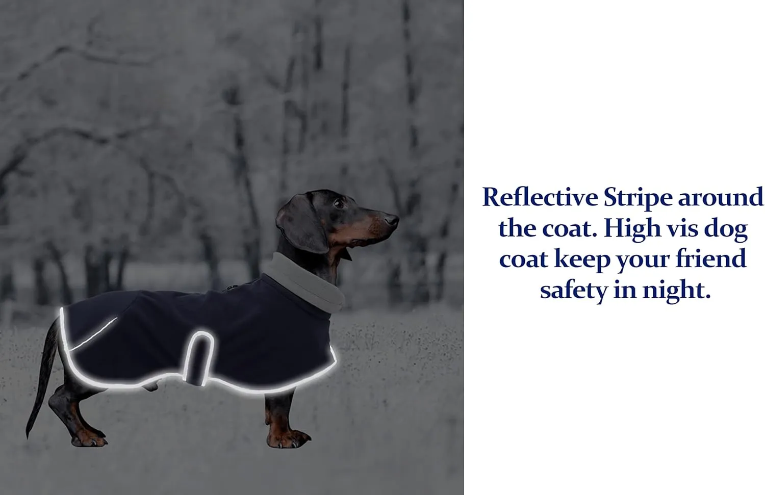 Dachshund Fleece Coats, Perfect for Dachshunds Sausage Weiner Puppy Winter Jacket with Reflective Trim and high Collar, Dog Snowsuit with Adjustable Bands - Navy - M