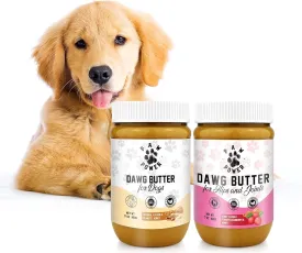 Dawg Butter, Peanut Butter Dog Treats Bundle, All Natural Dog Peanut Butter, Dog Hip and Joint Supplement for Puppies & Senior Dogs, Non-GMO & Xylitol-Free, Original & Berry Flexible Flavor, 17oz each