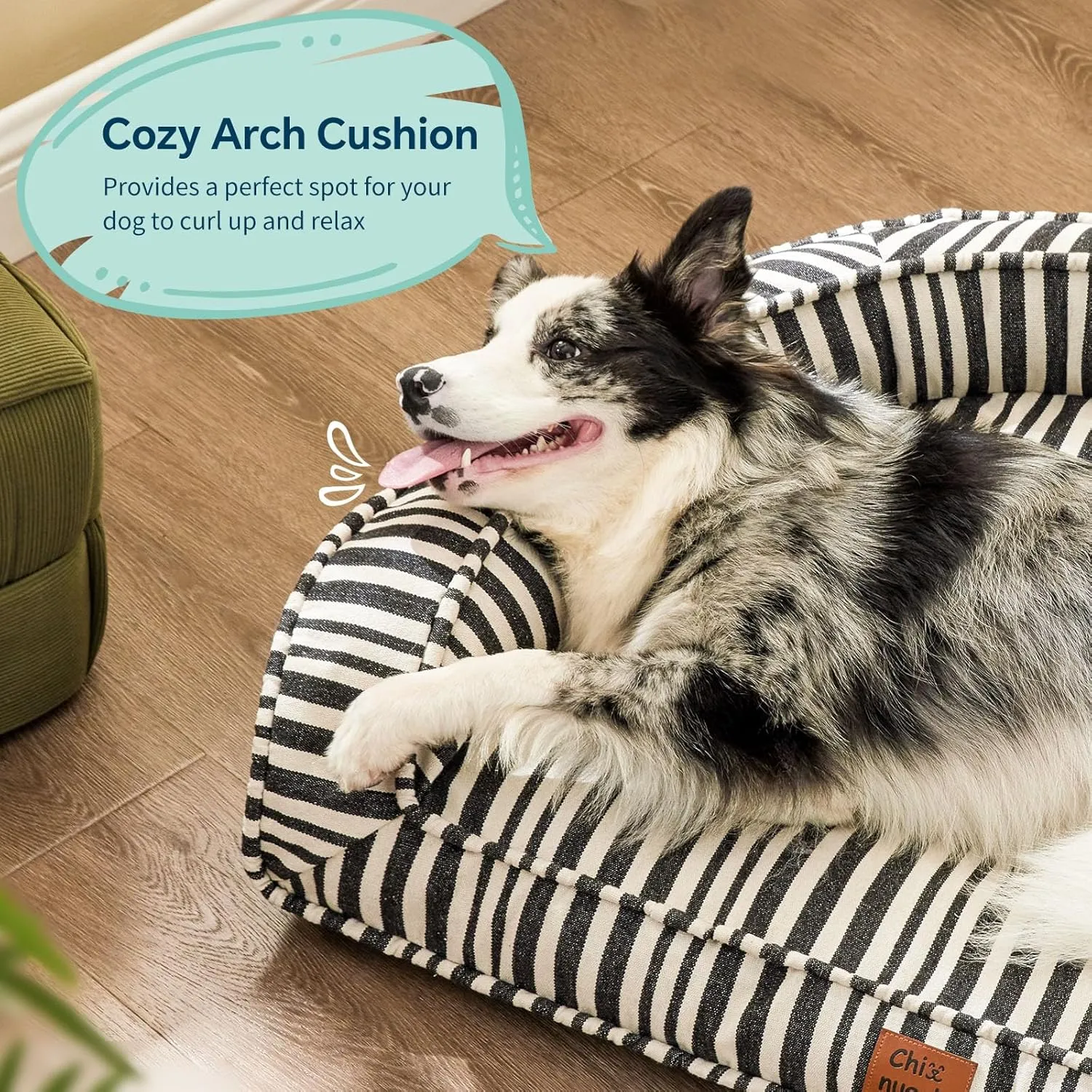 Dog Bed for Large Dogs, Waterproof Canvas Striped Big Pet Bed with Washable Removable Cover, 36x27x7inches (Size L)
