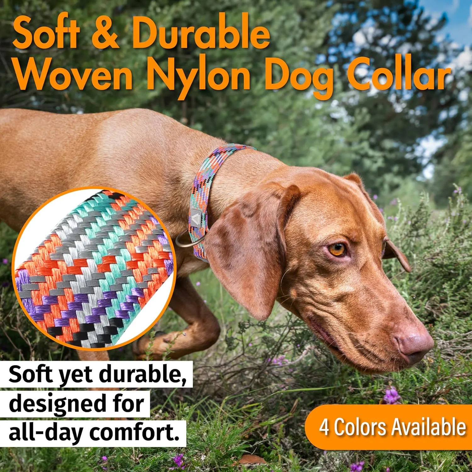 Dog Collar, Orange Reflective Nylon Collar with Safety Lock, Adjustable Neck 9-14, Soft and Durable for Small Dogs