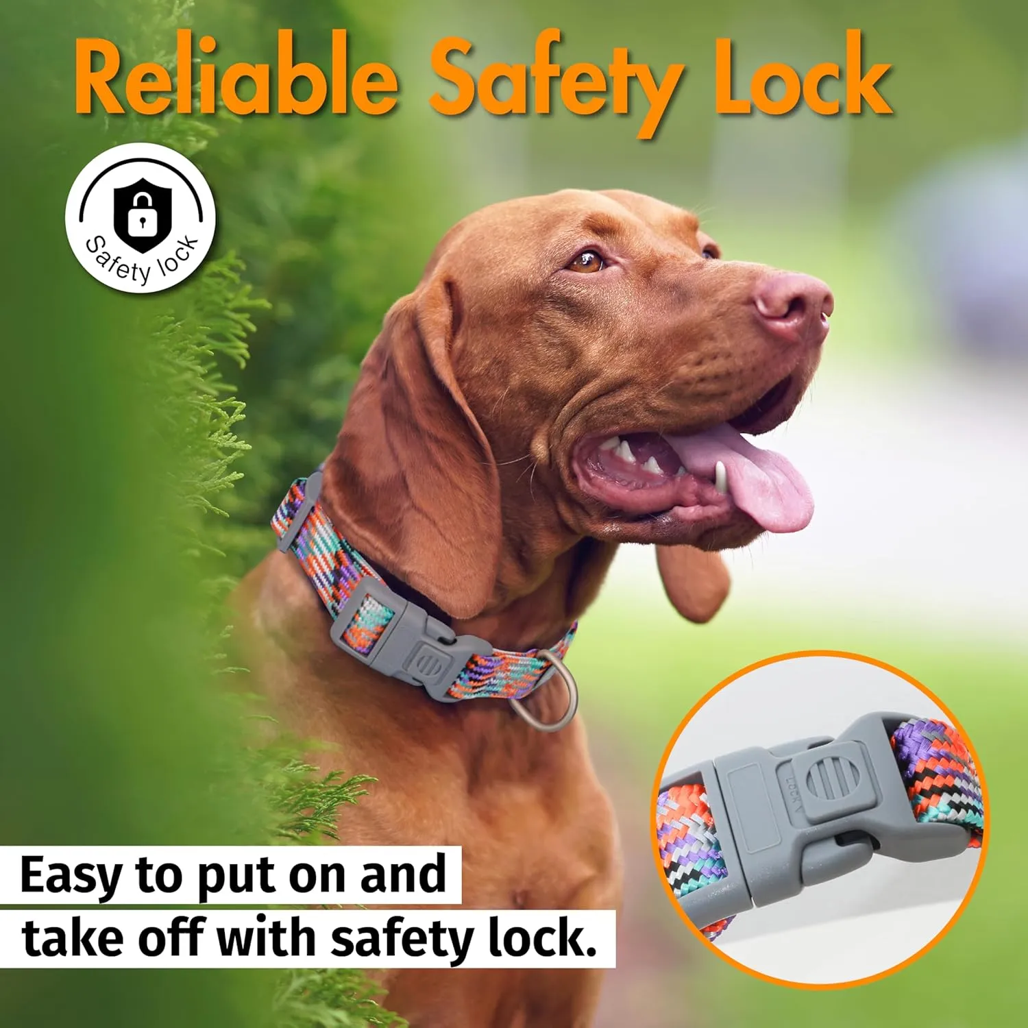 Dog Collar, Orange Reflective Nylon Collar with Safety Lock, Adjustable Neck 9-14, Soft and Durable for Small Dogs