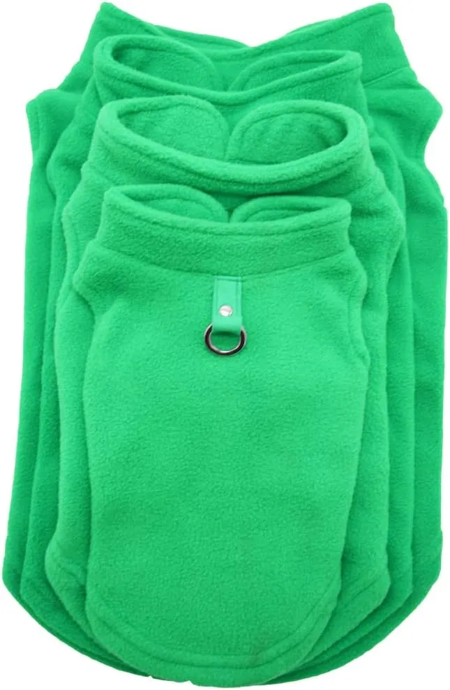 Dog Fleece Vest Soft Winter Jacket Sweater with D-Ring Leash Cold Weather Coat Hoodie for Small Medium Large Dogs Dark Green Small