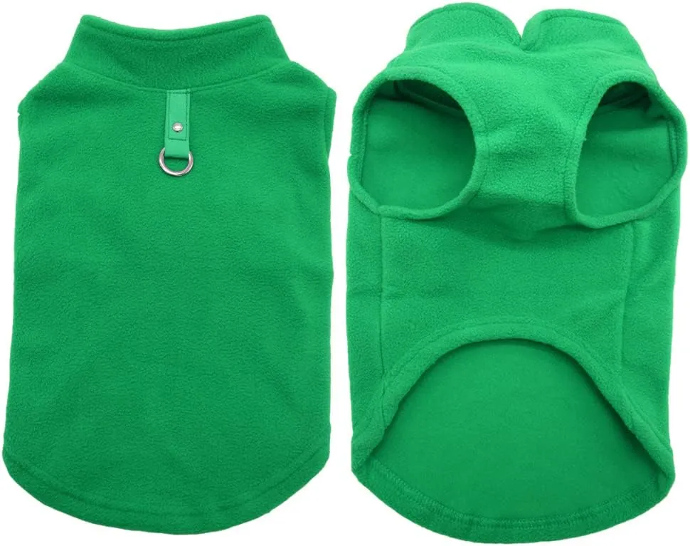 Dog Fleece Vest Soft Winter Jacket Sweater with D-Ring Leash Cold Weather Coat Hoodie for Small Medium Large Dogs Dark Green Small