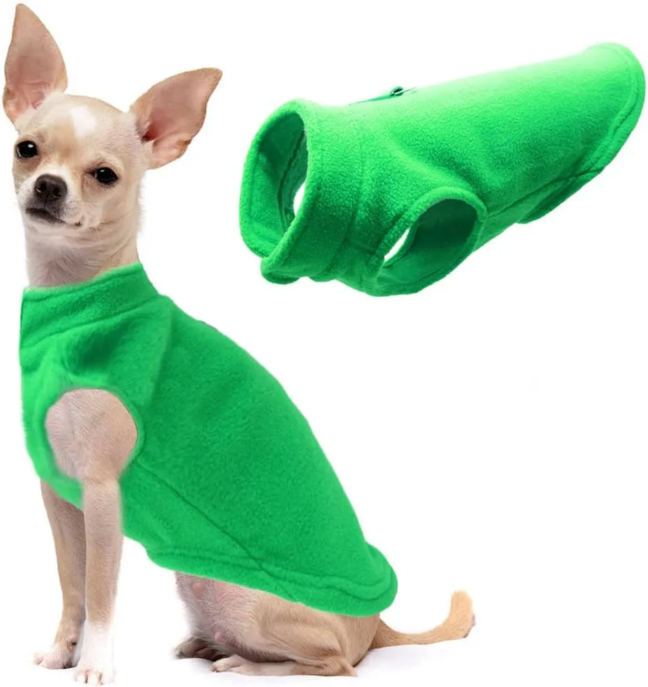 Dog Fleece Vest Soft Winter Jacket Sweater with D-Ring Leash Cold Weather Coat Hoodie for Small Medium Large Dogs Dark Green Small