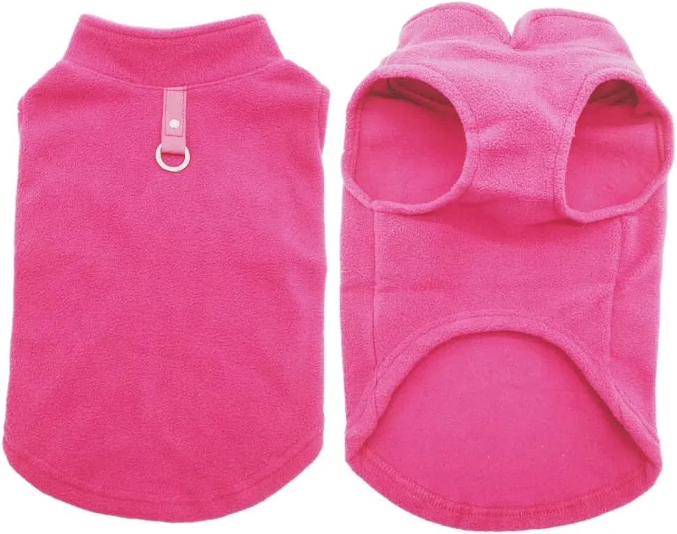 Dog Fleece Vest Soft Winter Jacket Sweater with D-Ring Leash Cold Weather Coat Hoodie for Small Medium Large Dogs Dark Pink Medium