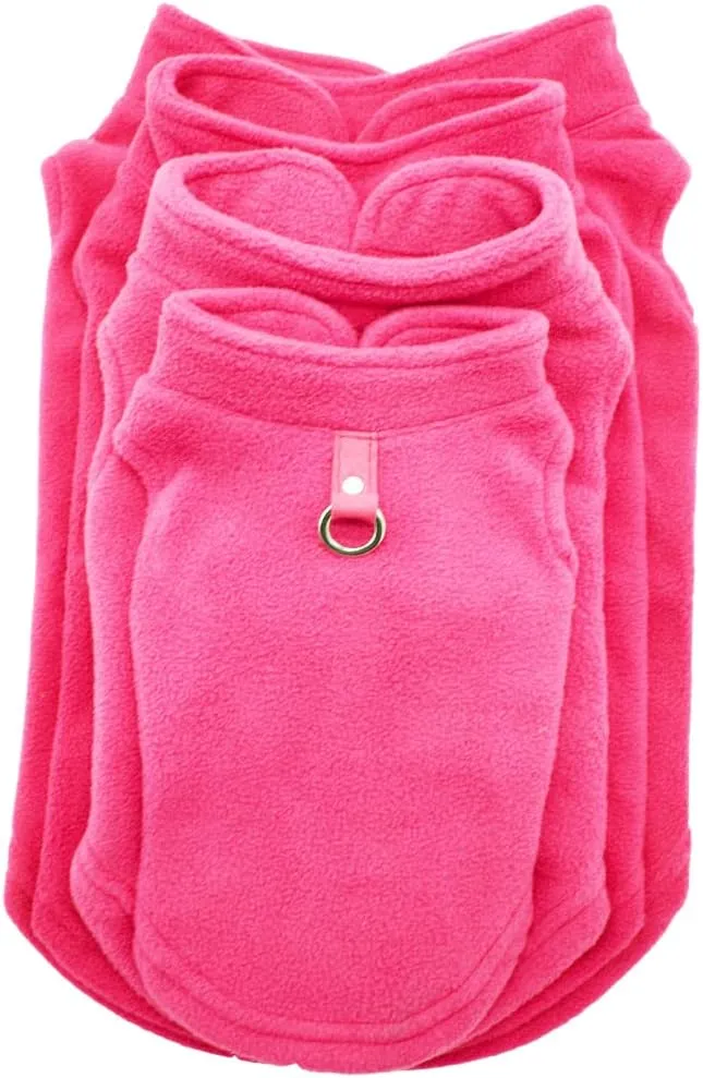 Dog Fleece Vest Soft Winter Jacket Sweater with D-Ring Leash Cold Weather Coat Hoodie for Small Medium Large Dogs Dark Pink Medium