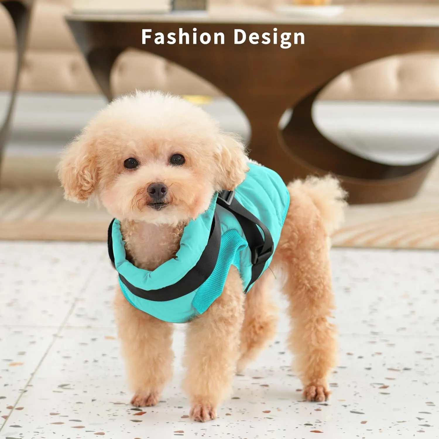 Dog Jacket with Harness,Fleece Lined Warm Puppy Coat for Winter,Soft Windproof Small Dog Vest,Bluegreen M