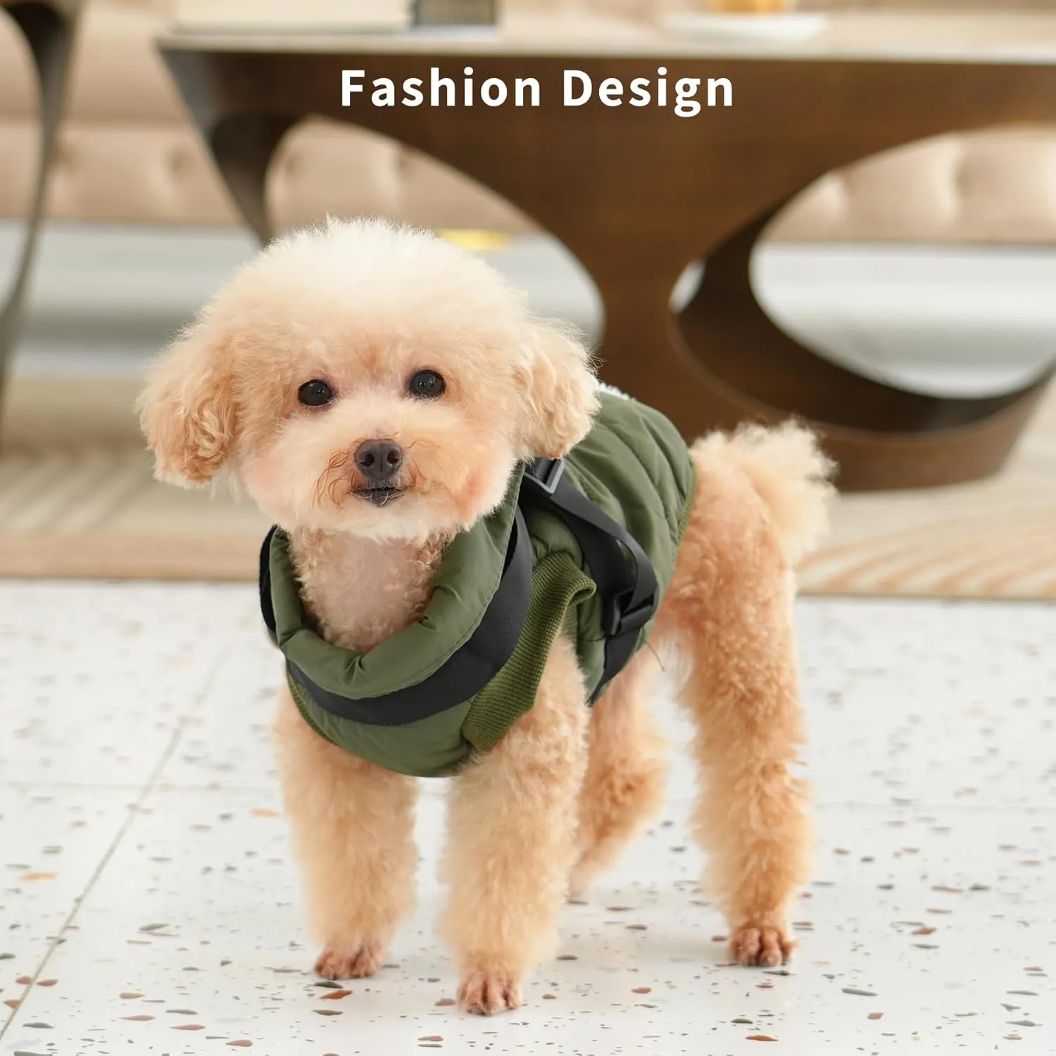 Dog Jacket with Harness,Fleece Lined Warm Puppy Coat for Winter,Soft Windproof Small Dog Vest,Green M