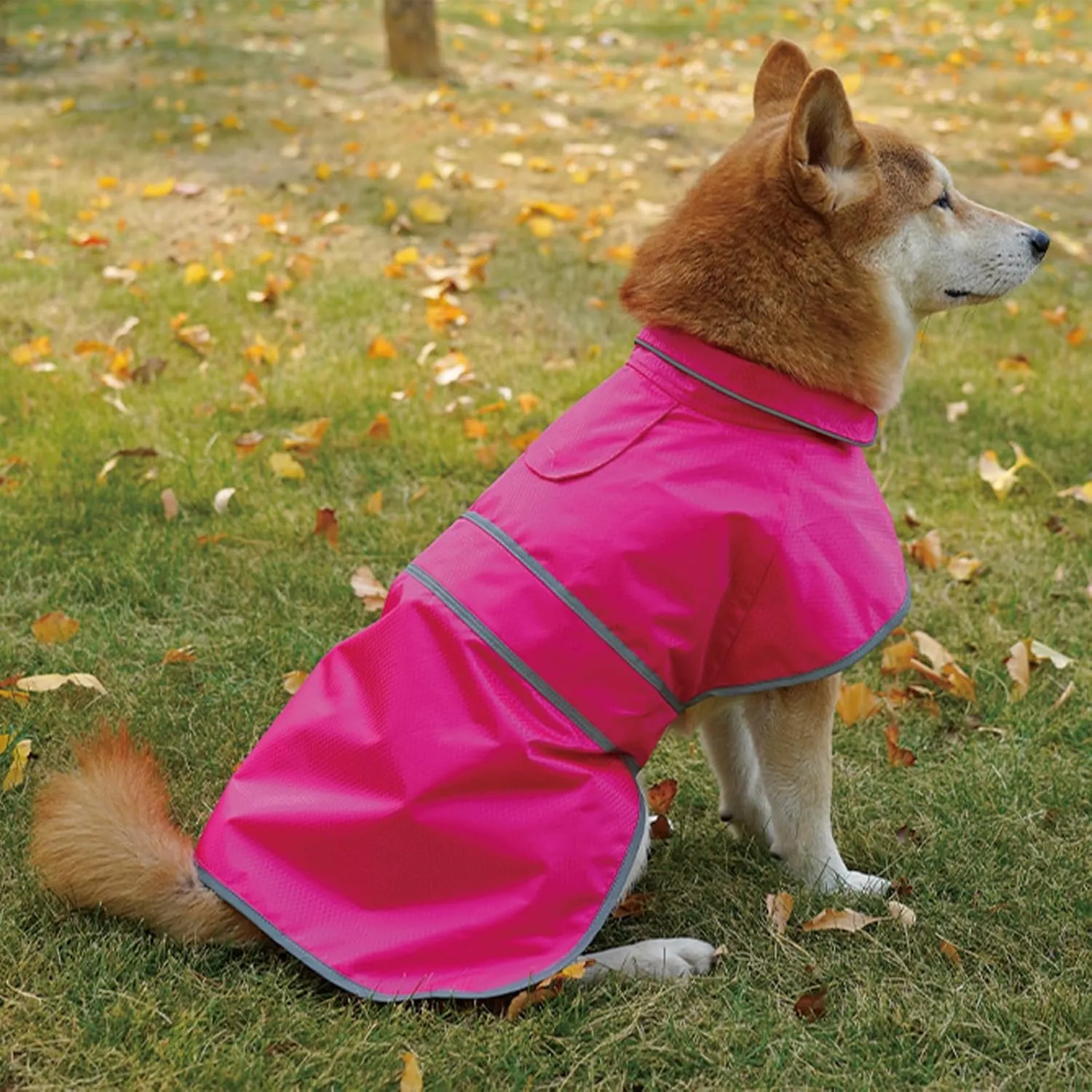 Dog Raincoat| Waterproof Adjustable & Lightweight Dog Jacket with Reflective Strips| Easy Step-in Closure for All-Weather| Fits Small Medium Large Dogs(Rose Red,Large)