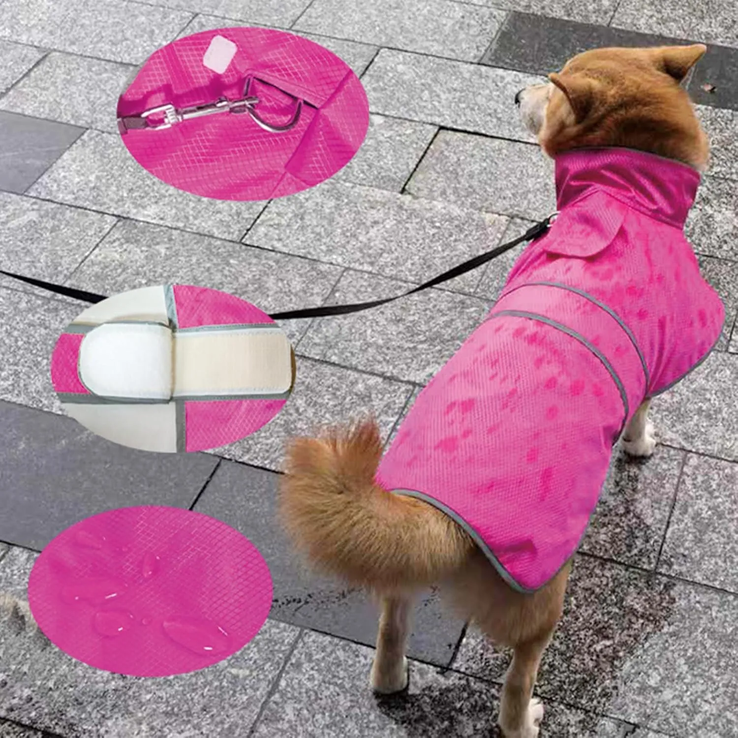 Dog Raincoat| Waterproof Adjustable & Lightweight Dog Jacket with Reflective Strips| Easy Step-in Closure for All-Weather| Fits Small Medium Large Dogs(Rose Red,Large)